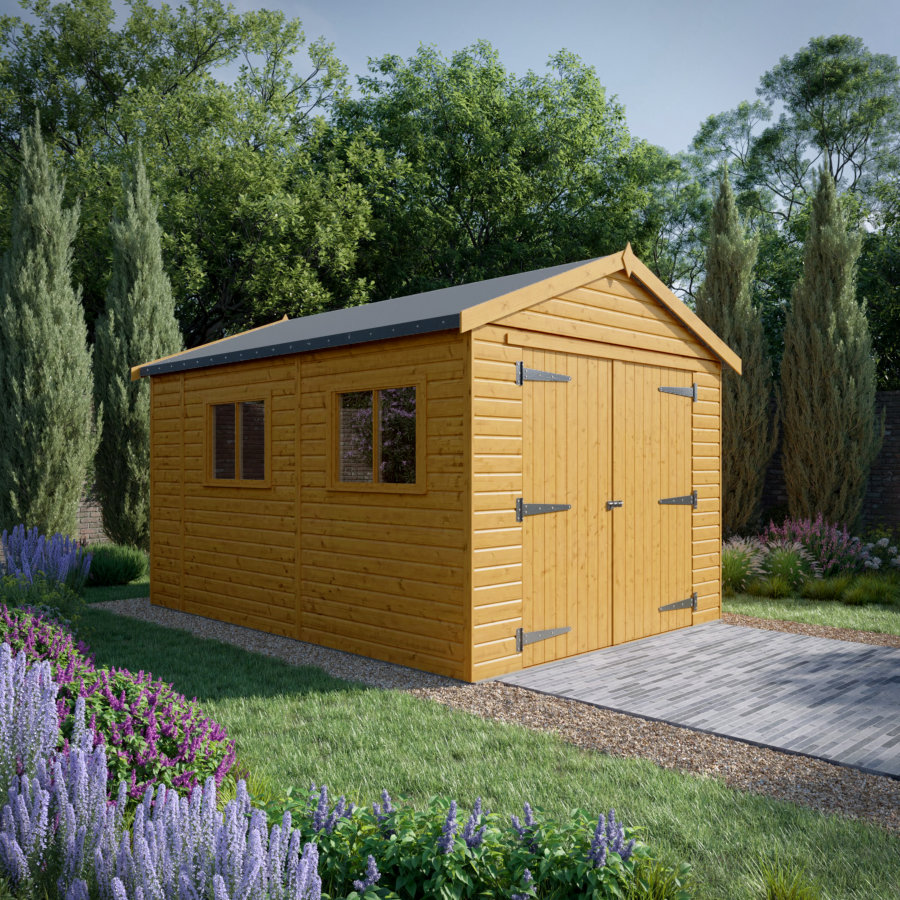 14x10 Wooden Garage - Double Doors - Windowed