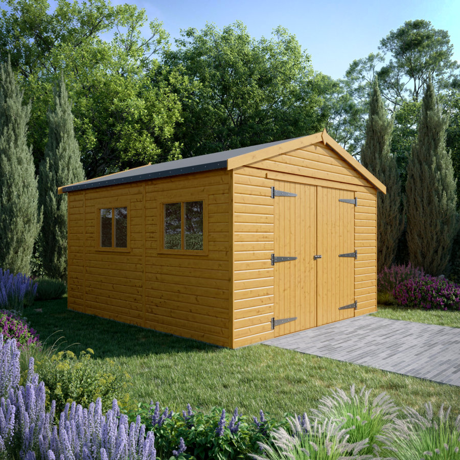 14x12 Wooden Garage - Double Doors - Windowed