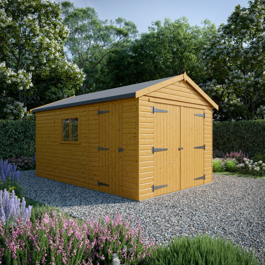 16x10 Wooden Garage - Double Doors Plus Single Door - Windowed