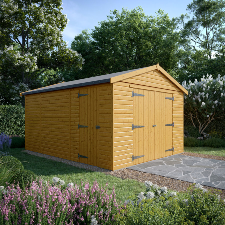 16x12 Wooden Garage - Double Doors Plus Single Door - Windowless