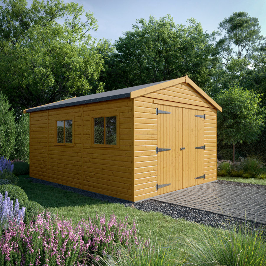 16x12 Wooden Garage - Double Doors - Windowed