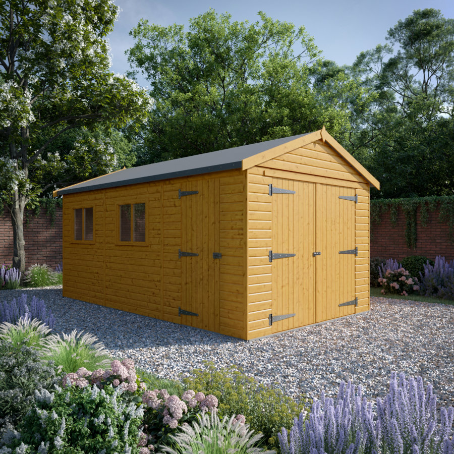 18x10 Wooden Garage - Double Doors Plus Single Door - Windowed