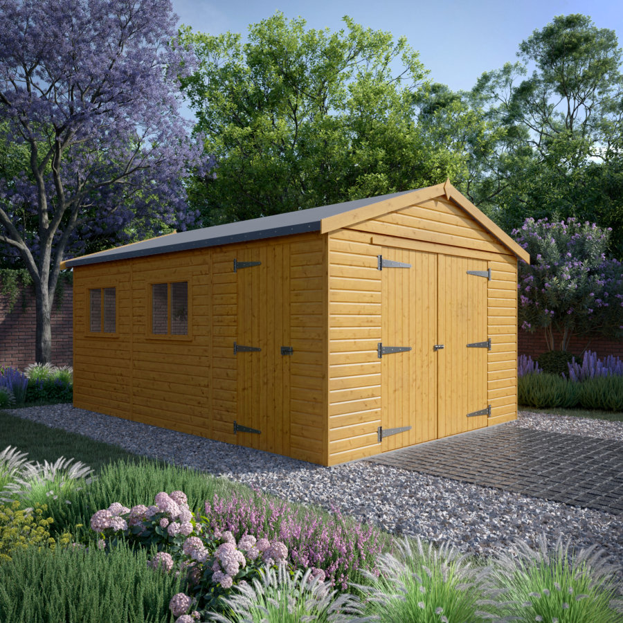 18x12 Wooden Garage - Double Doors Plus Single Door - Windowed