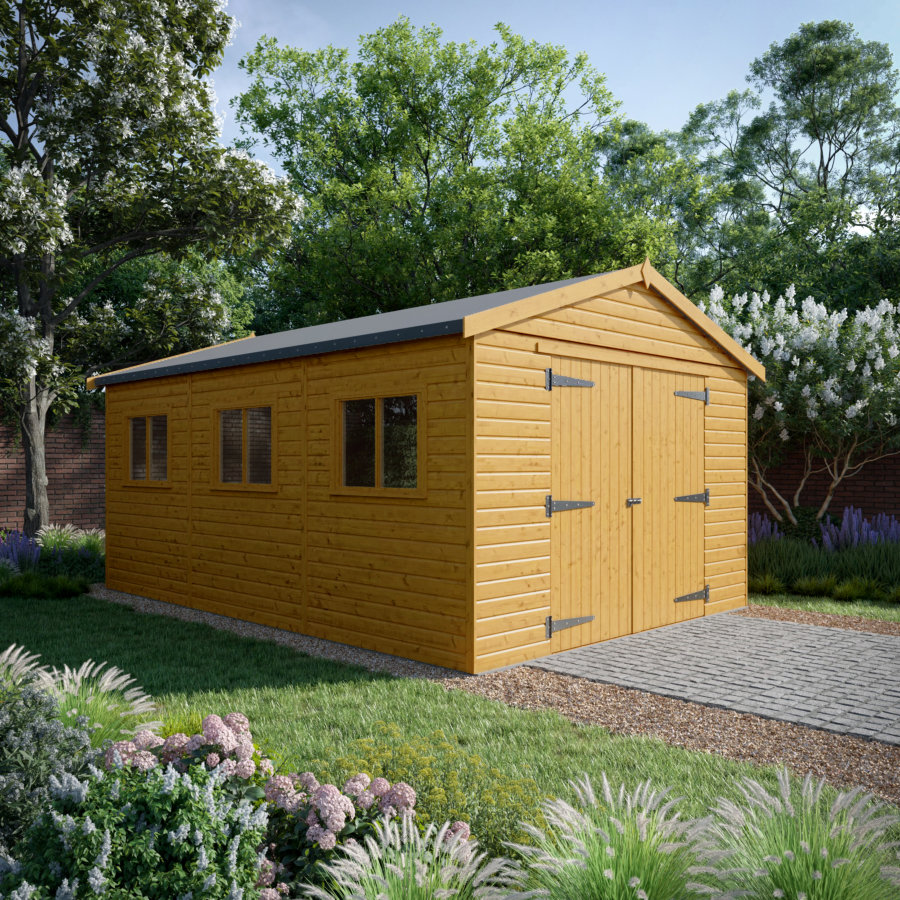 18x12 Wooden Garage - Double Doors - Windowed