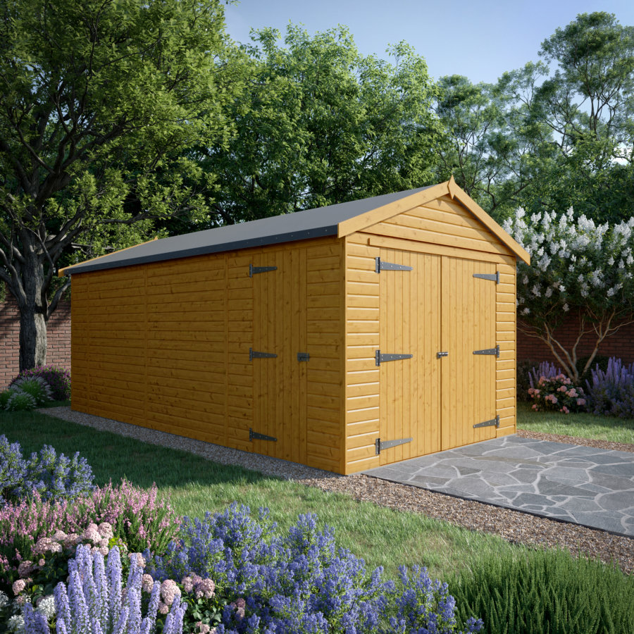 20x10 Wooden Garage - Double Doors Plus Single Door - Windowless