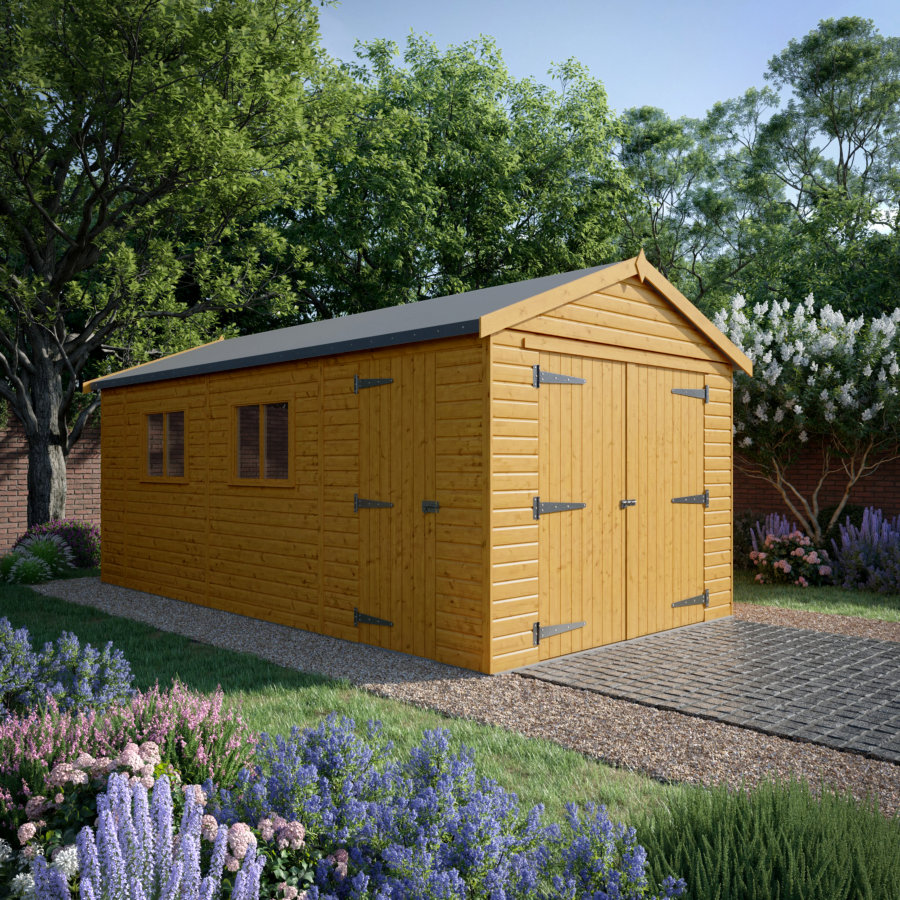 20x10 Wooden Garage - Double Doors Plus Single Door - Windowed