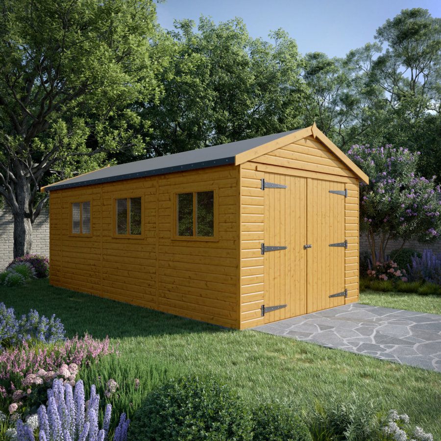 20x10 Wooden Garage - Double Doors - Windowed