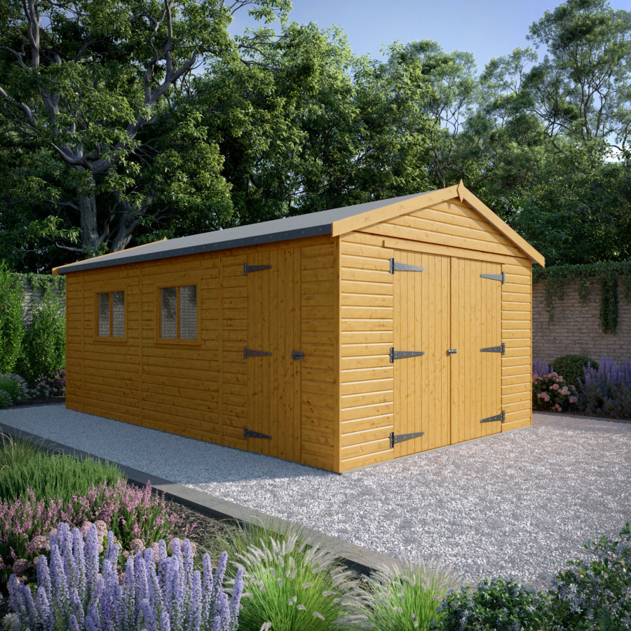 20x12 Wooden Garage - Double Doors Plus Single Door - Windowed