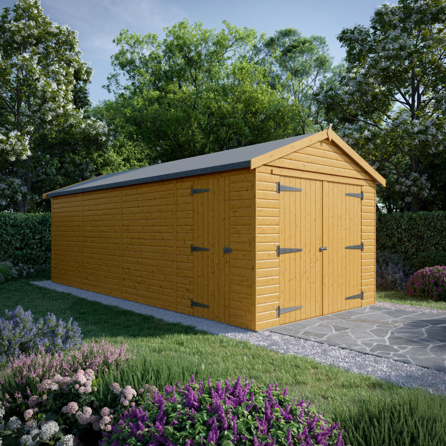 24x10 Wooden Garage - Double Doors Plus Single Door - Windowless