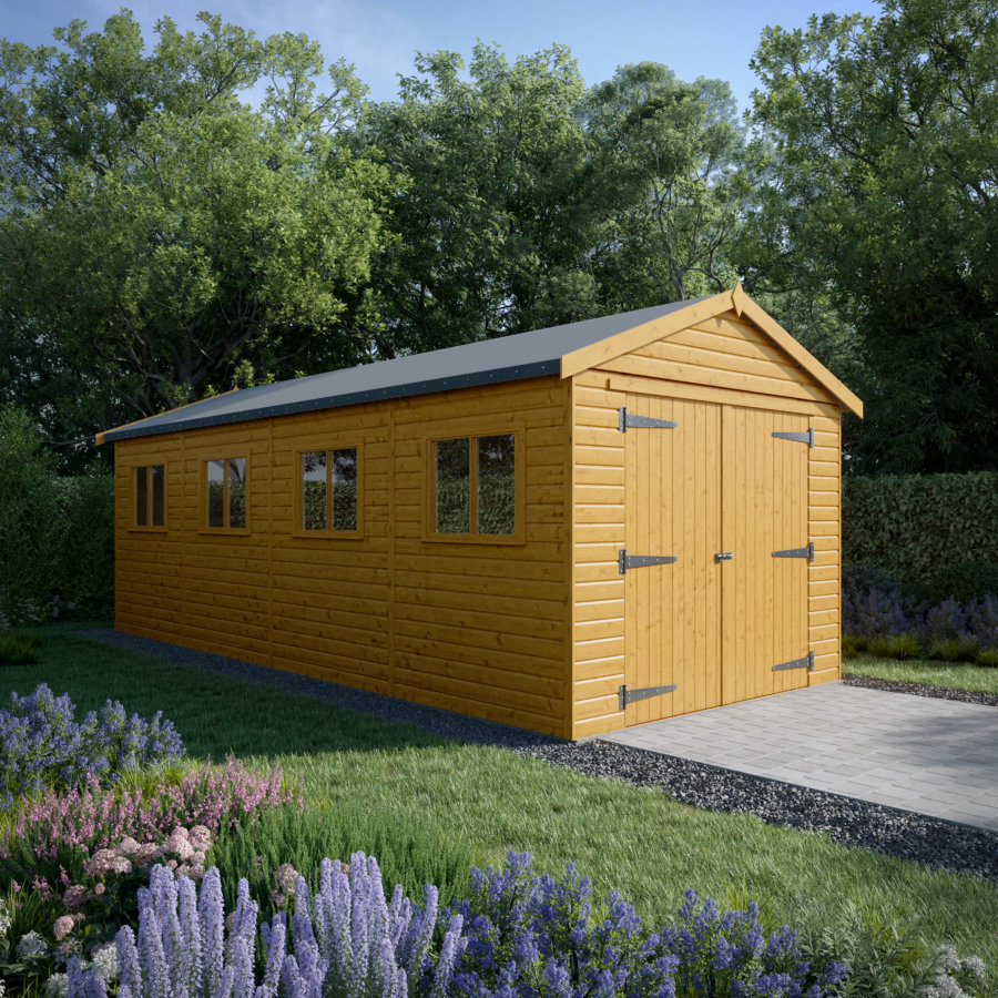 24x10 Wooden Garage - Double Doors - Windowed
