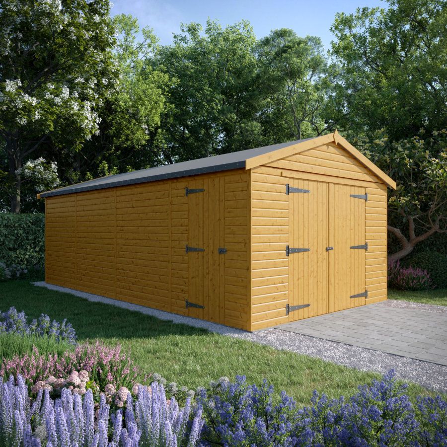 24x12 Wooden Garage - Double Doors Plus Single Door - Windowless