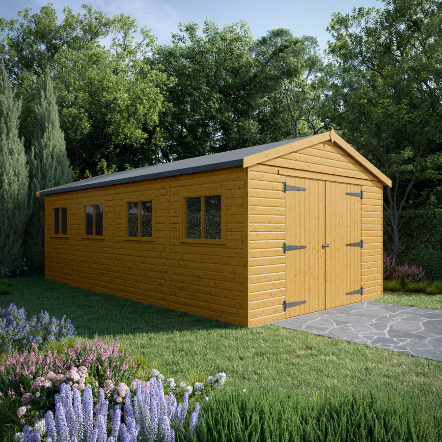 24x12 Wooden Garage - Double Doors - Windowed