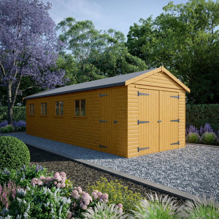 30x10 Wooden Garage - Double Doors Plus Single Door - Windowed