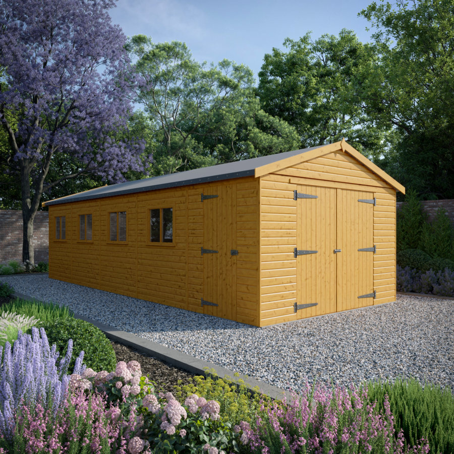 30x12 Wooden Garage - Double Doors Plus Single Door - Windowed