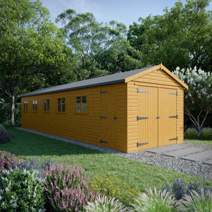 36x10 Wooden Garage - Double Doors Plus Single Door - Windowed