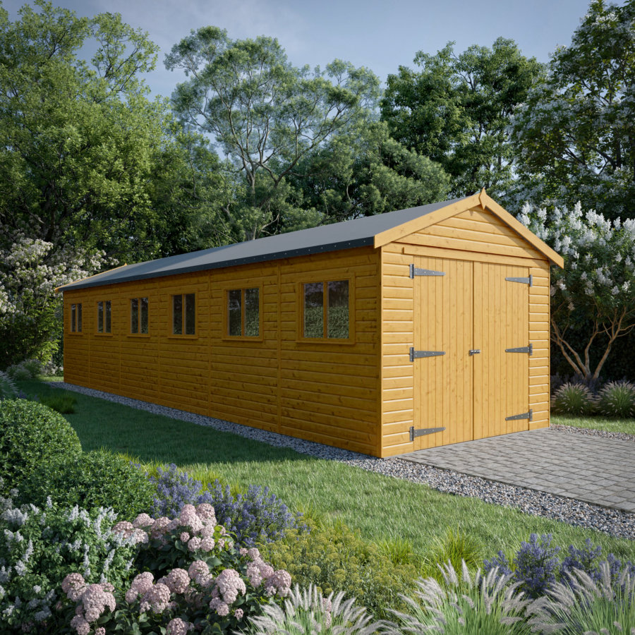 36x10 Wooden Garage - Double Doors - Windowed
