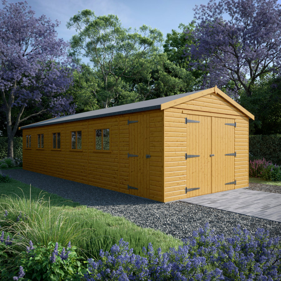 36x12 Wooden Garage - Double Doors Plus Single Door - Windowed