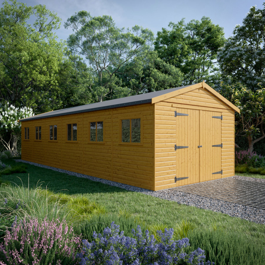 36x12 Wooden Garage - Double Doors - Windowed